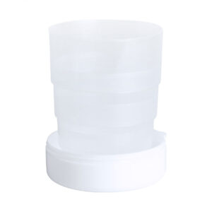 Saliekama plastmasas glāzīte ar tablešu nodalījumu un karabīni, 220 ml – Balta