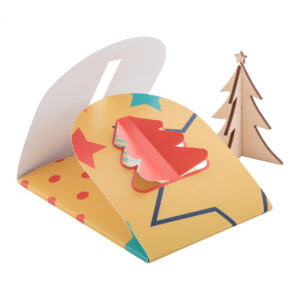 Foldable paper Christmas card with cut-out Christmas tree and wooden puzzle – White