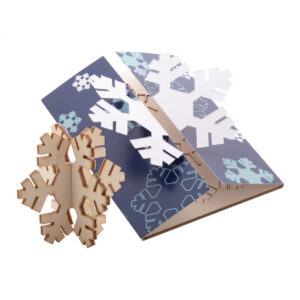 Foldable paper Christmas card with wooden Christmas puzzle – Dabīga, sniegpārsla