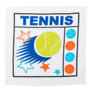 Saspiests kokvilnas dvielis ar sporta tematikas dekoru, 30×30 cm – Balta