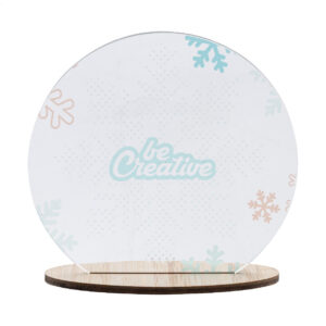 Snow globe-shaped acrylic Christmas decoration on bamboo stand – Caurspīdīga / dabīga