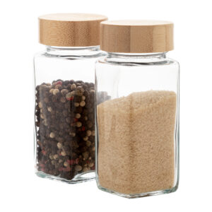 Set of glass spice jars with bamboo lids, 2 × 120 ml – Caurspīdīga / dabīga