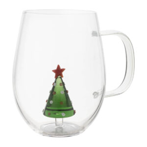 Glass mug with 3D Christmas tree ornament, 550 ml – Transparent