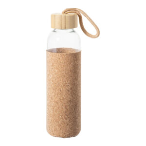Stikla pudele korķa apvalkā ar bambusa vāciņu un nešanas siksniņu, 500 ml – Dabīga