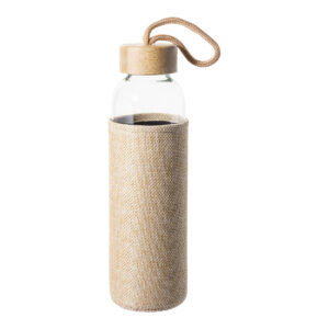 Stikla pudele poliestera apvalkā ar bambusa vāciņu un nešanas siksniņu, 500 ml – Dabīga
