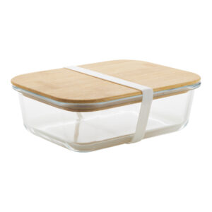 Glass lunch box with bamboo lid and silicone band, 800 ml – Caurspīdīga / dabīga