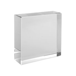 Taisnstūra stikla bloks dāvanu kastītē ar lodziņu, 80×80×20 mm – Caurspīdīga