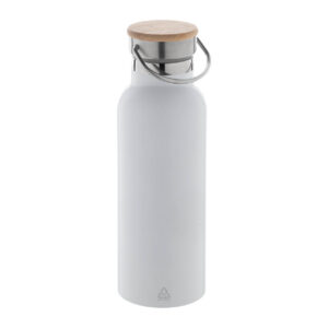 Termopudele no pārstrādāta nerūsējošā tērauda ar bambusa vāciņu-rokturi, 500 ml, plaša krāsu izvēle – Balta