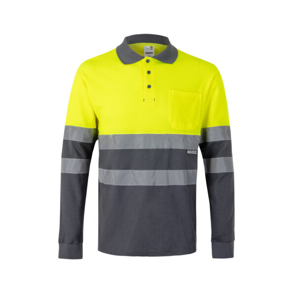 Unisex augstas redzamības divkrāsu pikē polo krekls ar garām piedurknēm, 150 g/m²