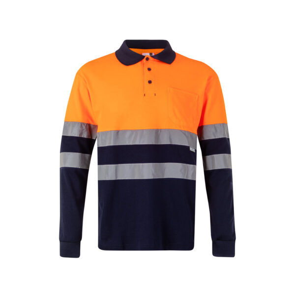 Unisex augstas redzamības divkrāsu pikē polo krekls ar garām piedurknēm, 150 g/m²