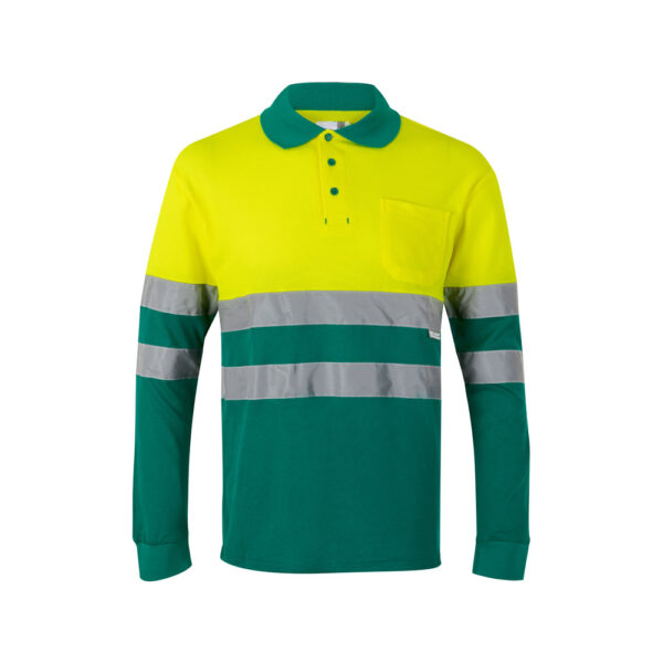 Unisex augstas redzamības divkrāsu pikē polo krekls ar garām piedurknēm, 150 g/m²