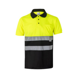Unisex augstas redzamības divkrāsu polo krekls ar atstarojošām svītrām, 160 g/m² – Melna / dzeltena