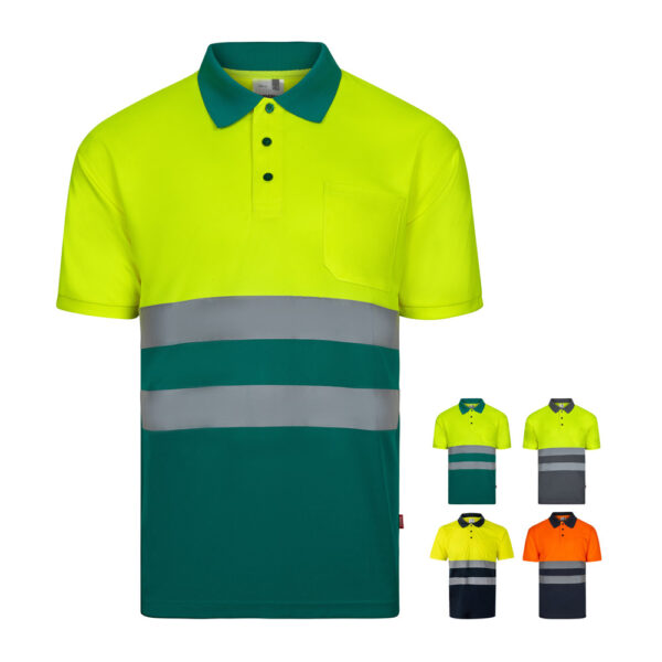 Unisex augstas redzamības polo krekls ar atstarojošām svītrām, 140 g/m²