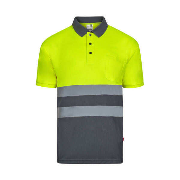 Unisex augstas redzamības polo krekls ar atstarojošām svītrām, 140 g/m²