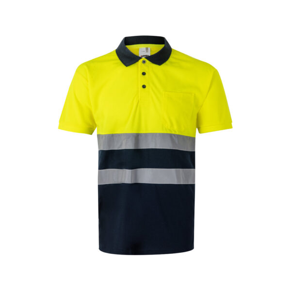 Unisex augstas redzamības polo krekls ar atstarojošām svītrām, 140 g/m²