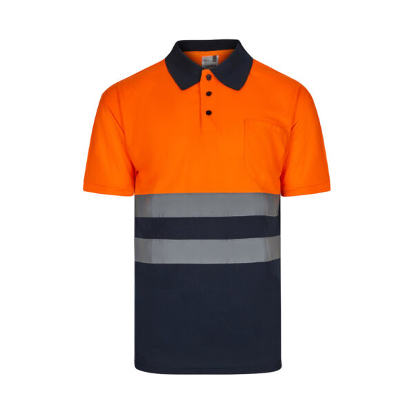 Unisex augstas redzamības polo krekls ar atstarojošām svītrām, 140 g/m²