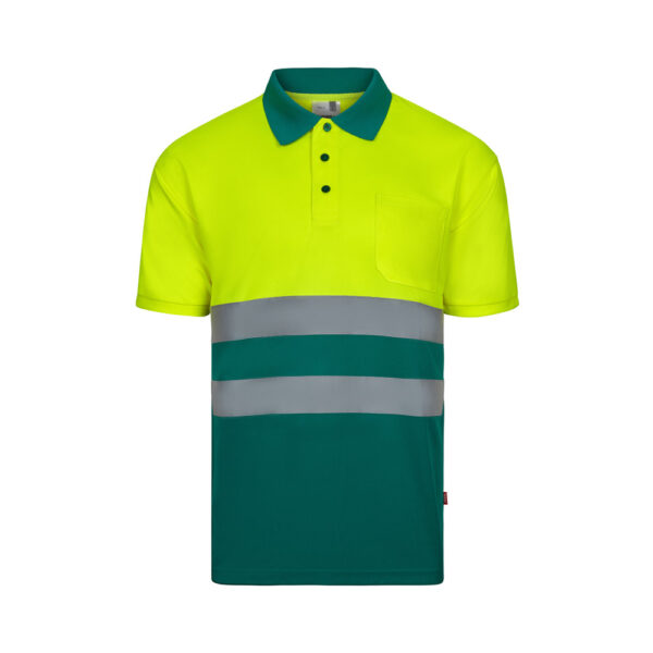 Unisex augstas redzamības polo krekls ar atstarojošām svītrām, 140 g/m²