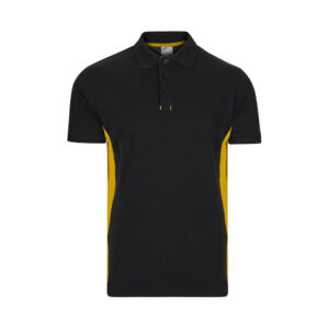 Unisex divkrāsu pikē polo krekls, kokvilna un poliesters, 180 g/m² – Melna / dzeltena