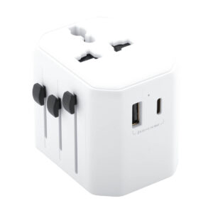 Universāls ceļojumu adapteris ar USB un USB-C portiem – Balta