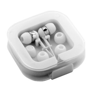 USB-C austiņas ar 3 ieliktuņu pāriem plastmasas futrālī ar telefona turētāja funkciju – Balta