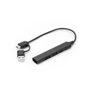USB centrmezgls no pārstrādāta PET un alumīnija ar USB-A un USB-C ieeju – Melna