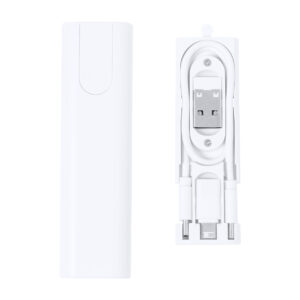 USB uzlādes kabeļu komplekts 4 in 1 ABS plastmasas futrālī ar telefona turētāja funkciju – Balta