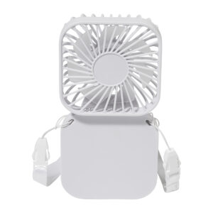 Uzlādējams rokas ventilators ar kaklasiksnu no pārstrādāta ABS (500 mAh) – Balta